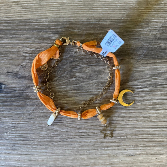 Free People Ariana Ost Pink Skies Anklet NWT Orange and Gold - Picture 3 of 4